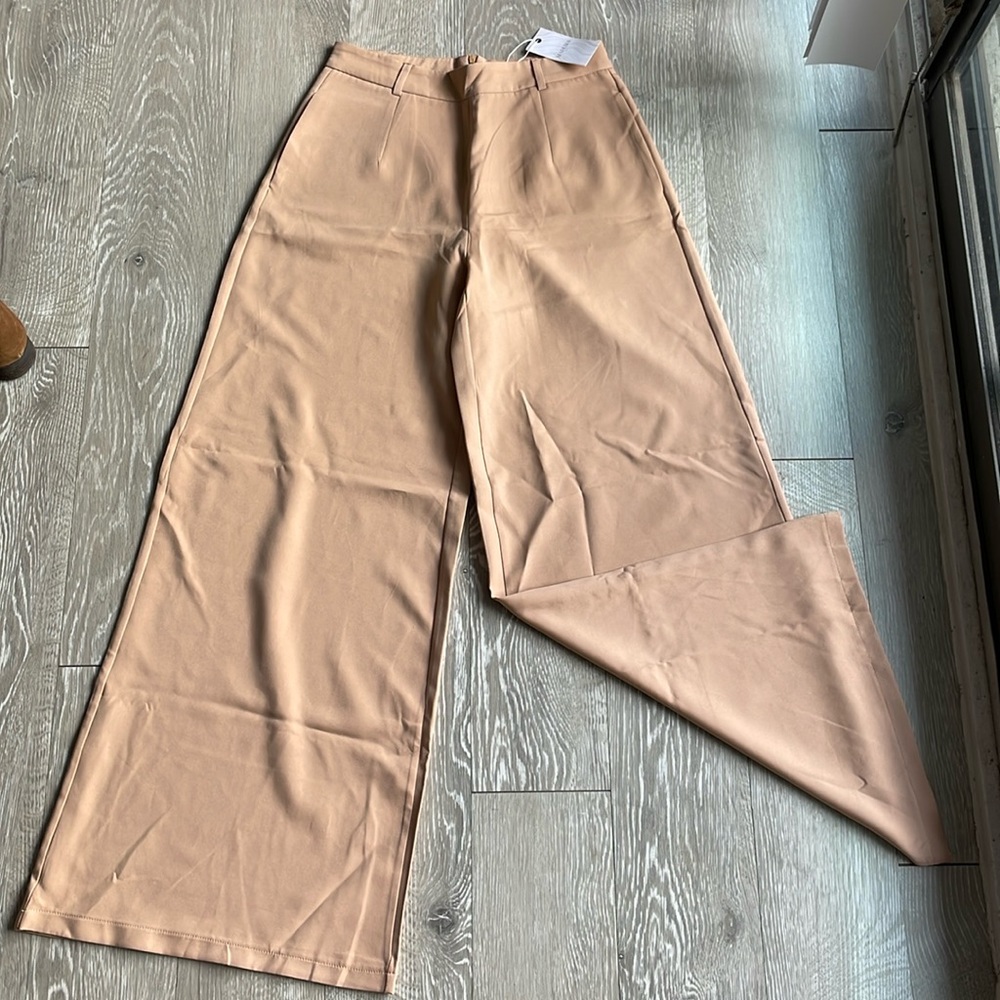 Wide-Leg Beige Pants